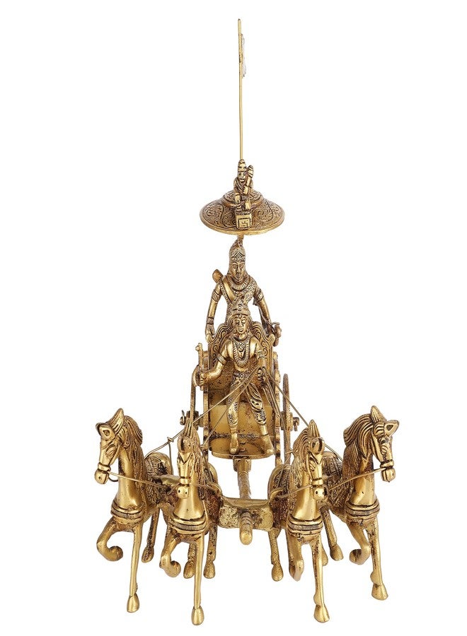 Mla's Decor Brass Chariot with Krishna & Arjuna/Krishna Arjuna Rath with Vijay Pataka and Lord Hanuman Sitting Golden - Image 2